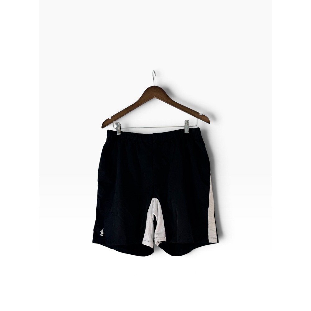 Polo Ralph Lauren Mens Black White Mesh Side Stripe Athletic Gym Shorts L